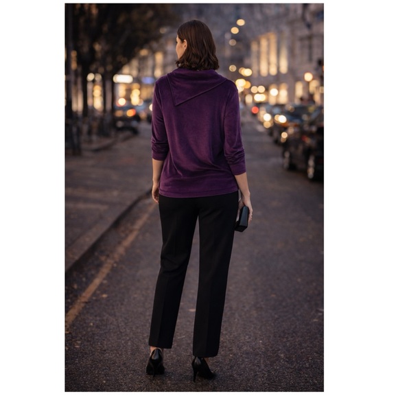 PENNANS Plum Velour Cowl Neck Top Sz L Rhinestone Sophisticated Quiet Luxury - Picture 4 of 15